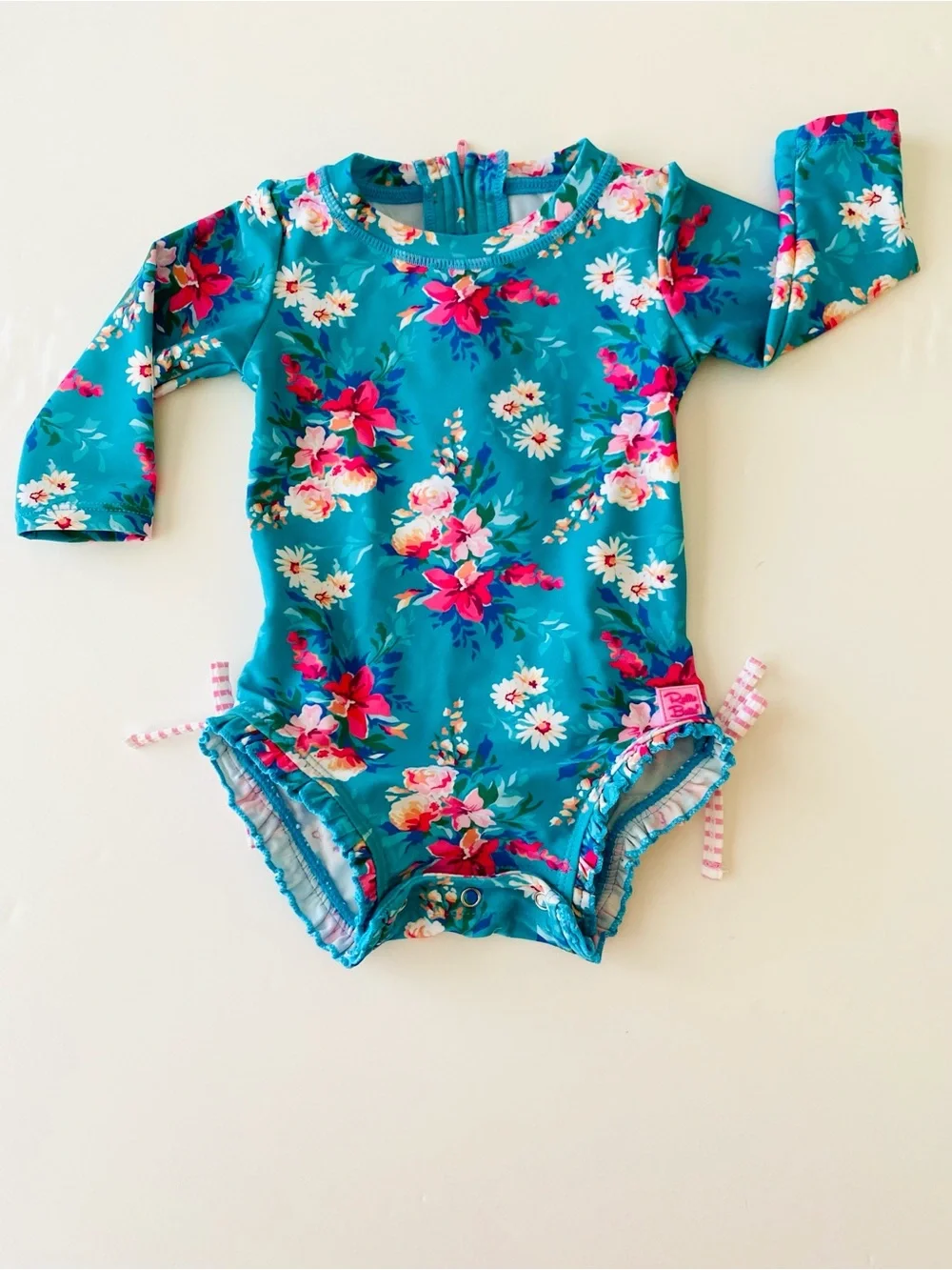 RuffleButts Baby UPF50+  Floral Long Sleeve One Piece Rash Guard 6-12M Swimsuit